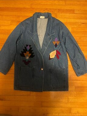 Embroidered Blue Denim Blazer Jacket